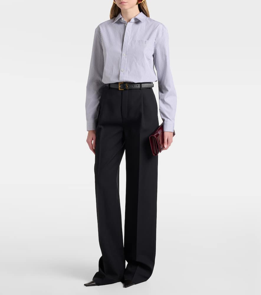 Saint Laurent Mid-rise Wool Straight Pants In Black