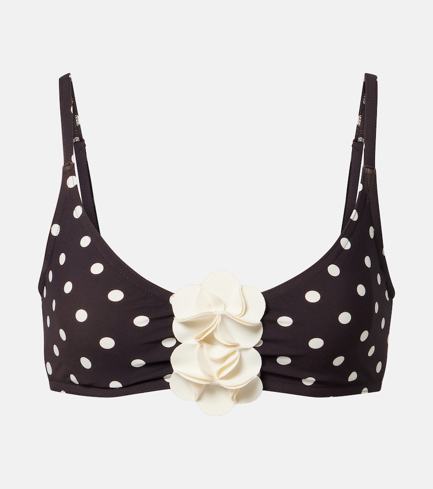 Karla Colletto Floral-appliqué polka-dot bikini top