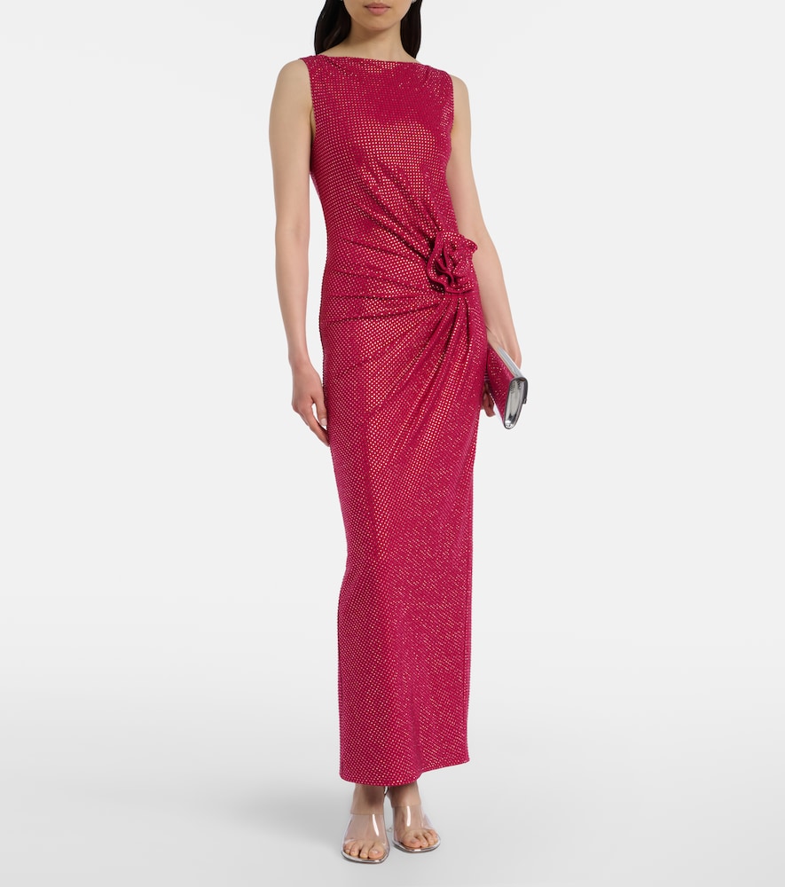 Roland Mouret Floral-appliqué embellished gathered maxi dress