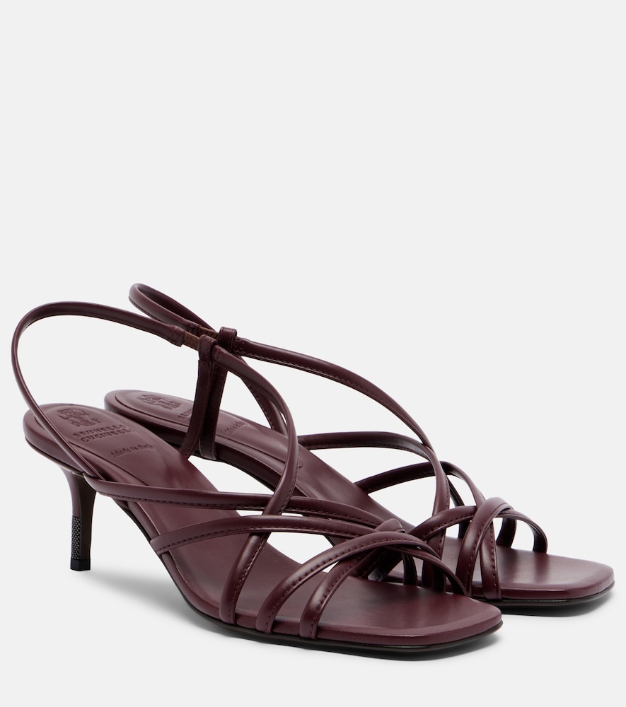 Brunello Cucinelli Women's Burgundy Monili Leather Slingback Sandals UK Size 2 - Mytheresa