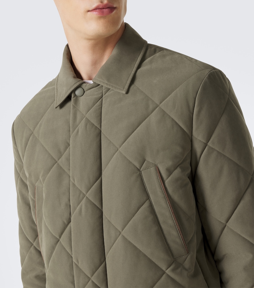 Leather-Trimmed Quilted Puffer Jacket