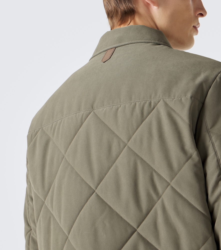 Leather-Trimmed Quilted Puffer Jacket