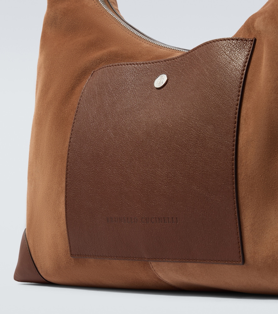  Brunello Cucinelli Brunello Cucinelli Schultertasche Aus Veloursleder Und Leder 