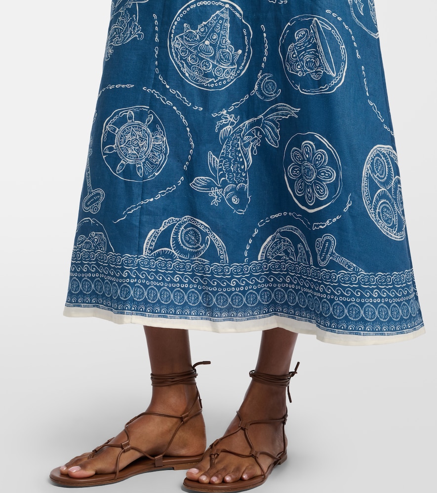 Alémais Lucky Printed Linen Midi Dress