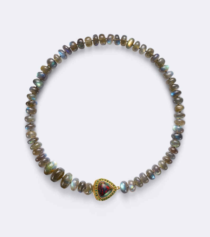Halskette aus 18kt Gelbgold und Diamanten, Opal und Labradoriten