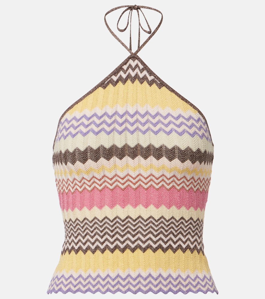 Ria Chevron Halterneck Lamé Top