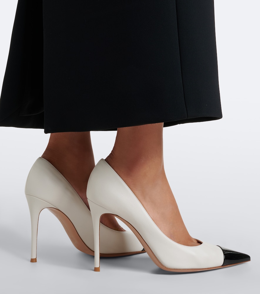 Patent Leather-Trimmed Leather Pumps
