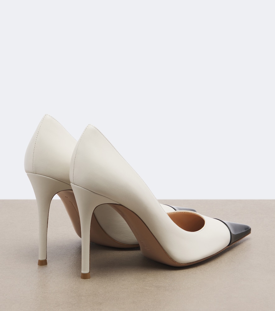 Patent Leather-Trimmed Leather Pumps