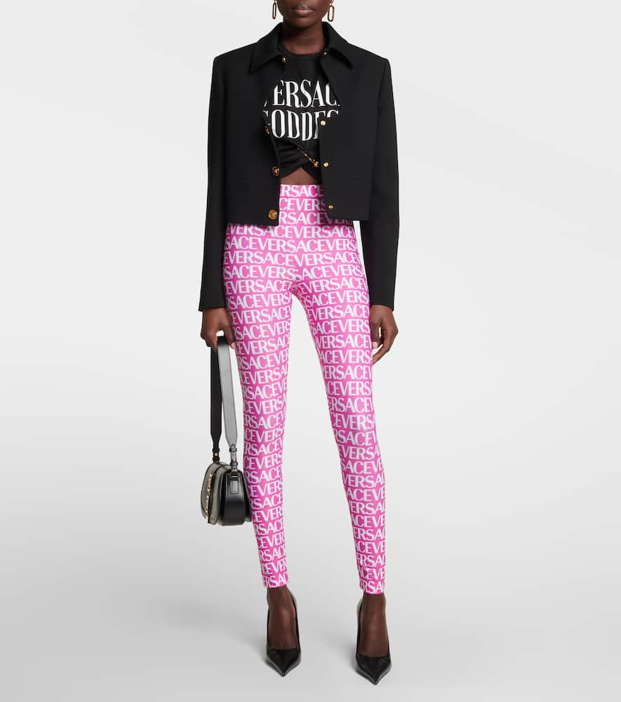 Shop Versace Logo Printed Leggings In Pink+white