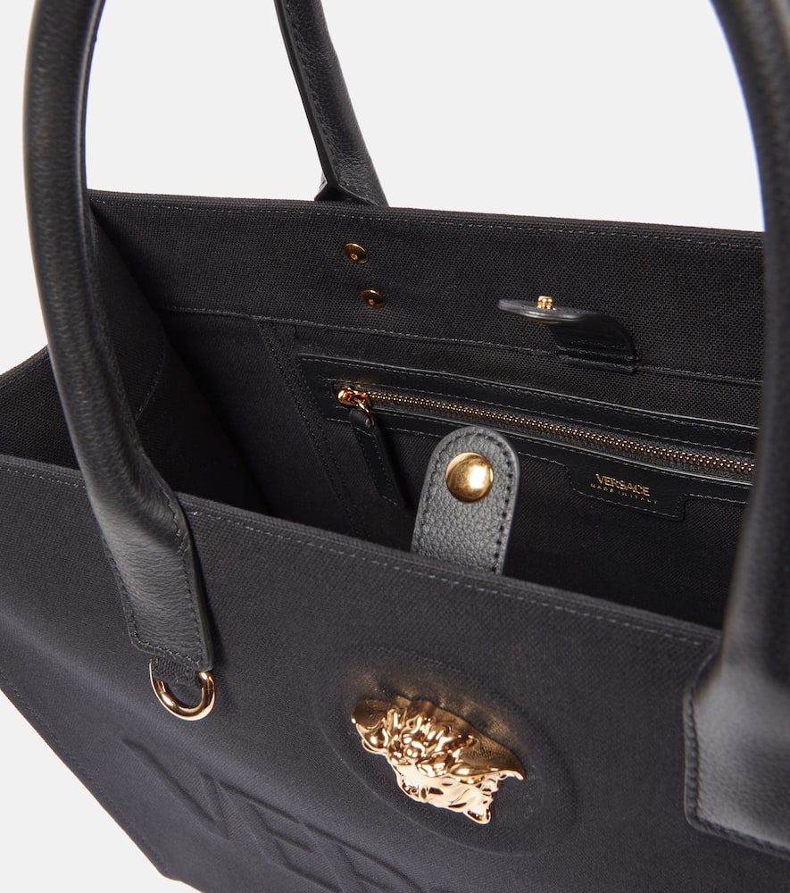 Versace La Medusa Cotton Canvas Tote Bag In Nero-oro