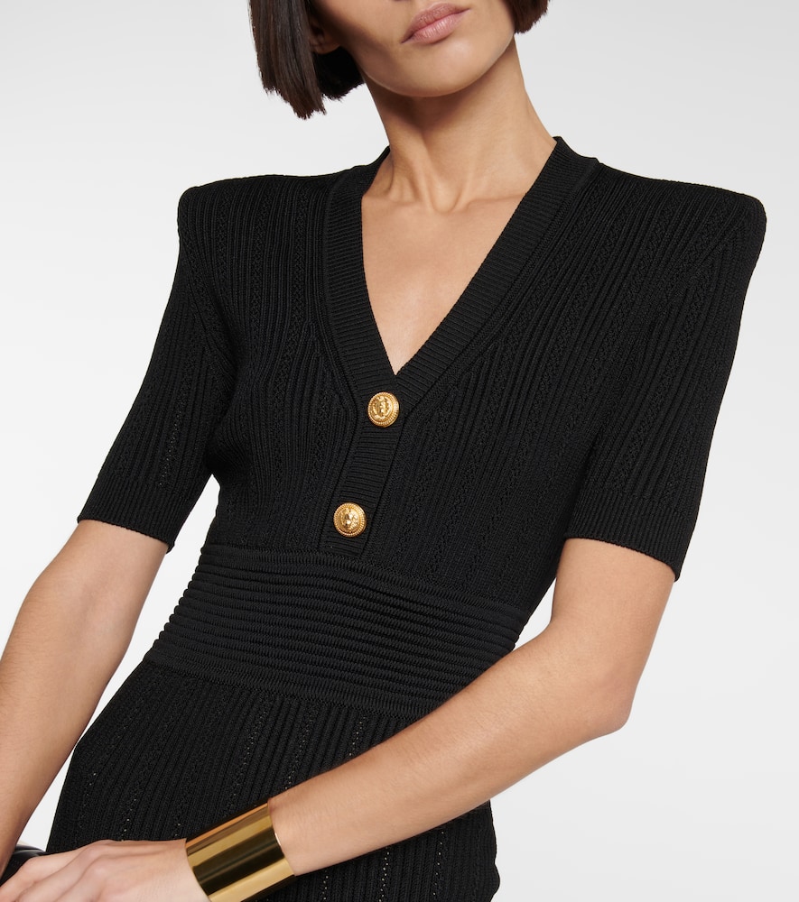Balmain Short Knit Dress With Gold Buttons In Noir
