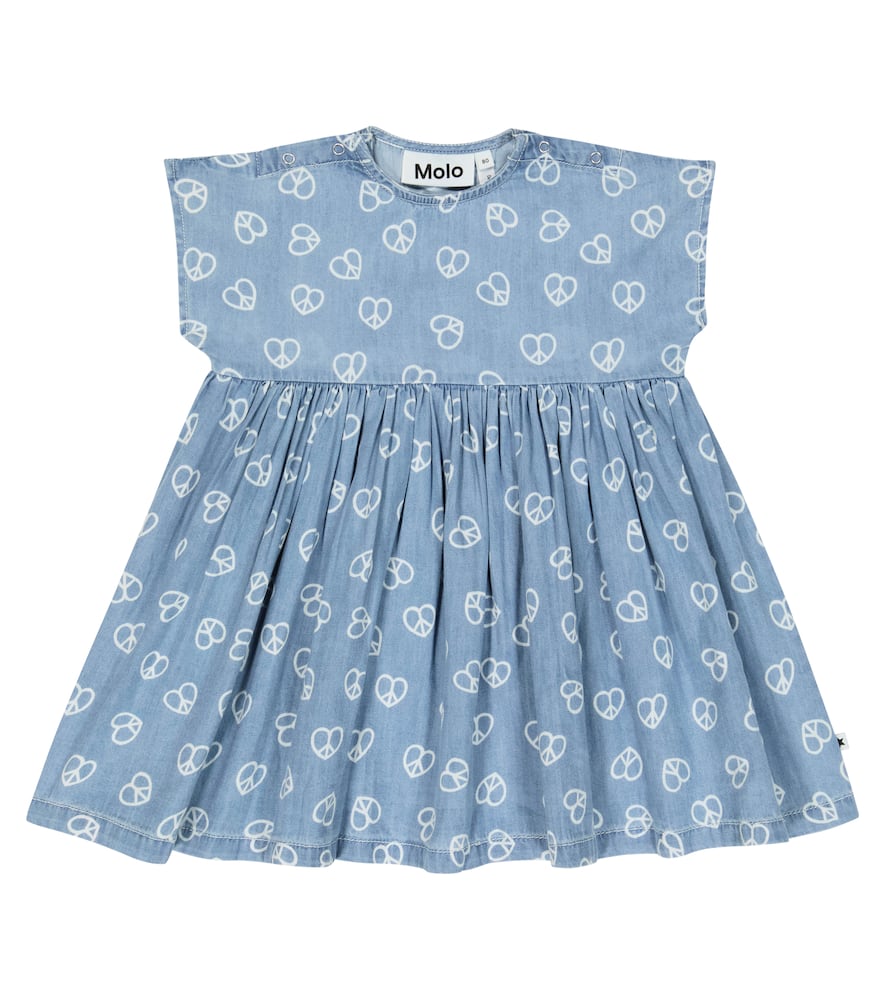 Molo Baby Printed Cotton Dress In Love Peace Blue