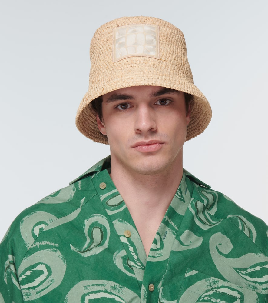 Shop Jacquemus Le Bob Ficiu Raffia Bucket Hat In Beige