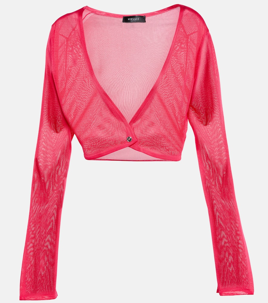 Shop Versace Medusa Crop Cardigan In Pink