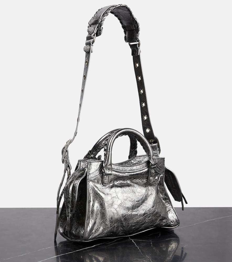 Shop Balenciaga Neo Cagole Xs Leather Tote Bag In Silver