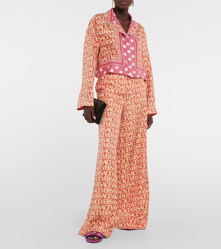  Versace Versace Logo Wide-leg Silk Pants 