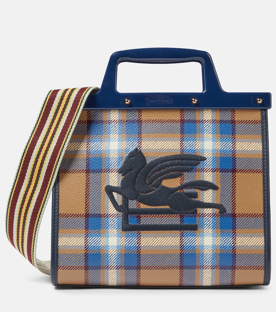 Etro Love Trotter Small Checked Tote Bag In Multicoloured