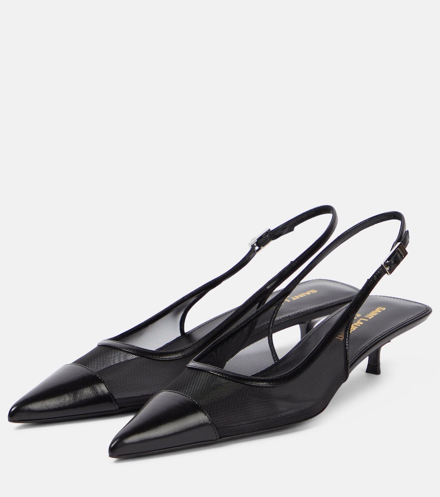 Shop Saint Laurent Oxalis 30 Leather-trimmed Slingback Pumps In Black