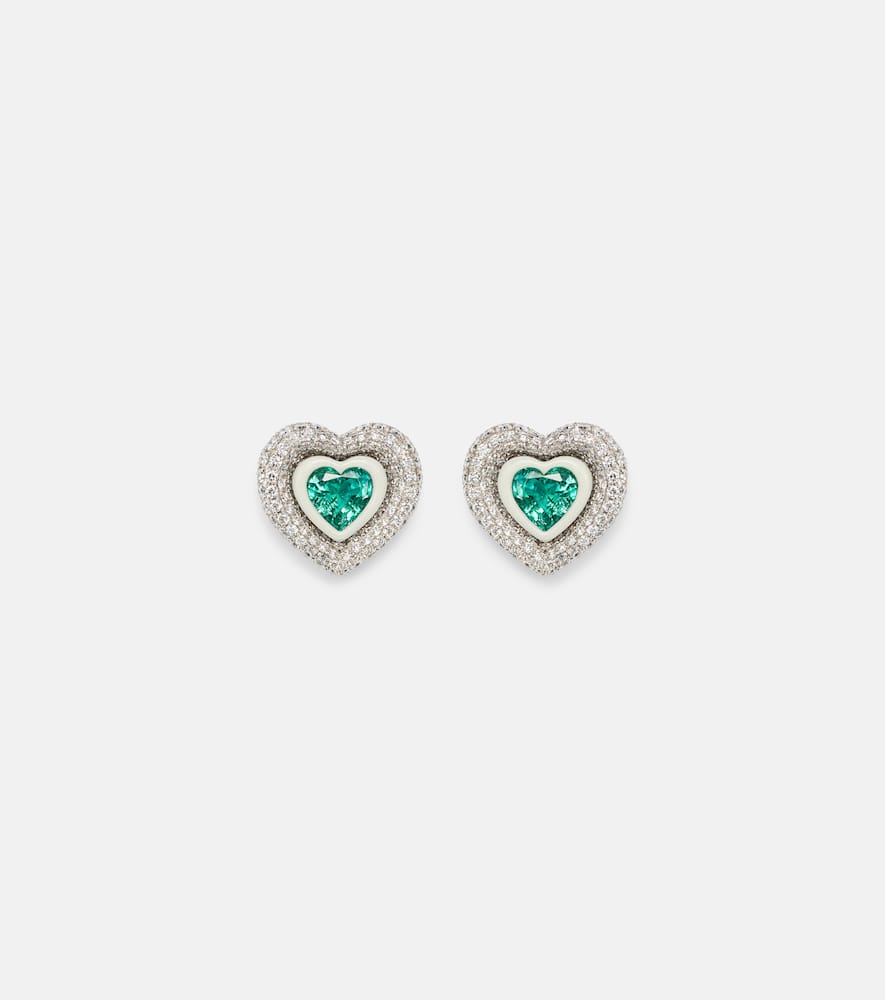 Kamyen Heart 18kt white gold earrings with diamonds and emeralds