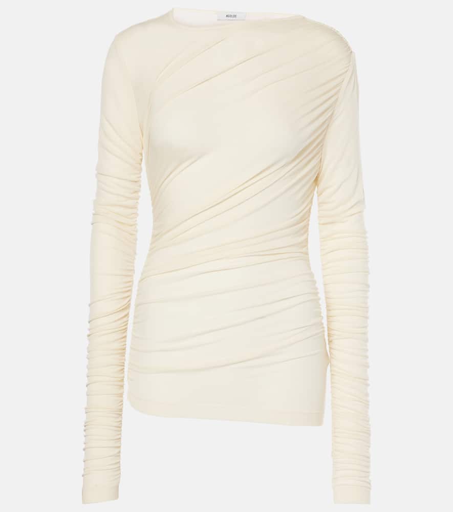Agolde Tania Ruched Jersey Top In Oat Milk 
