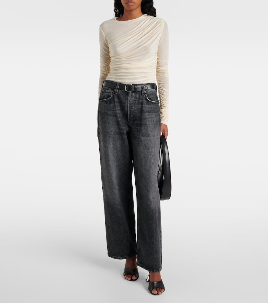 Agolde Tania Ruched Jersey Top In Oat Milk 