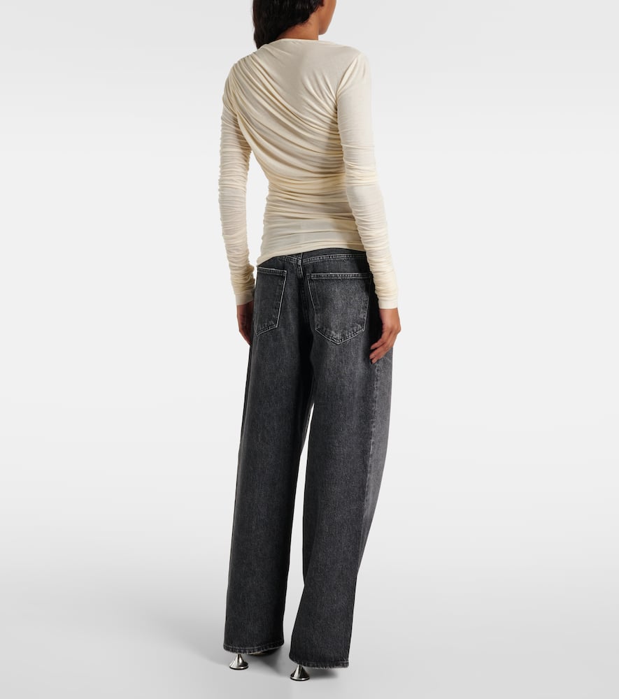 Agolde Tania Ruched Jersey Top In Oat Milk 