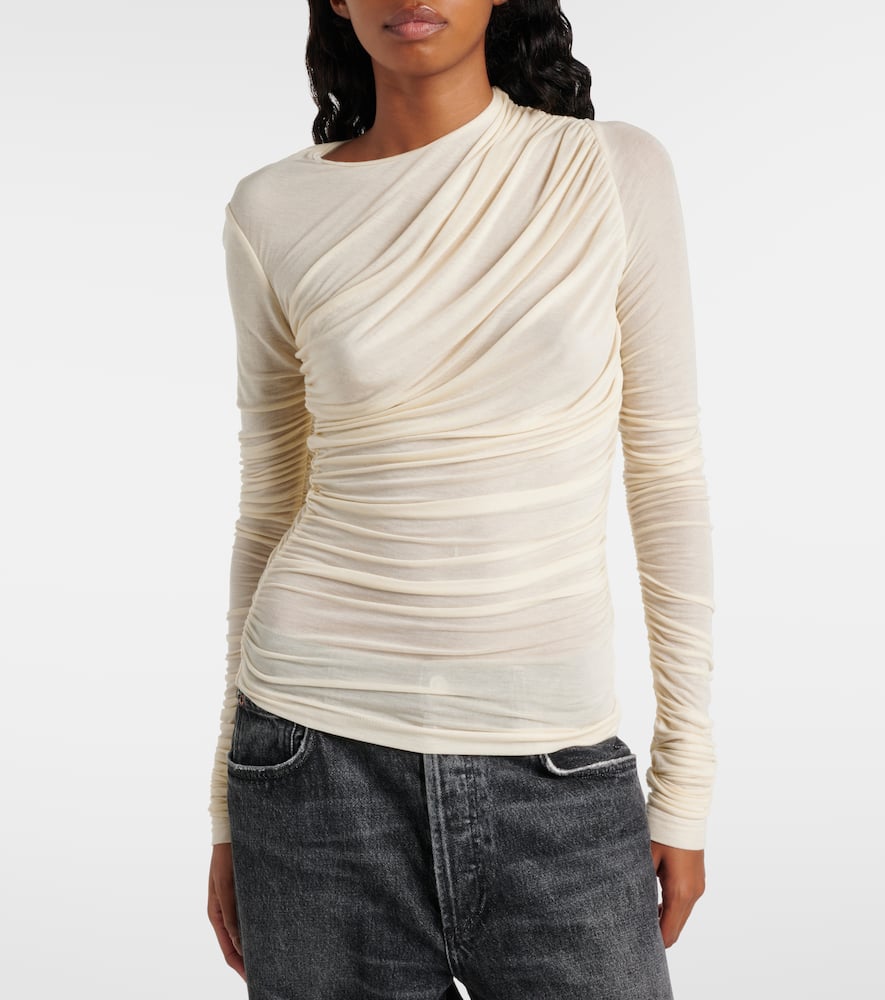 Agolde Tania Ruched Jersey Top In Oat Milk 