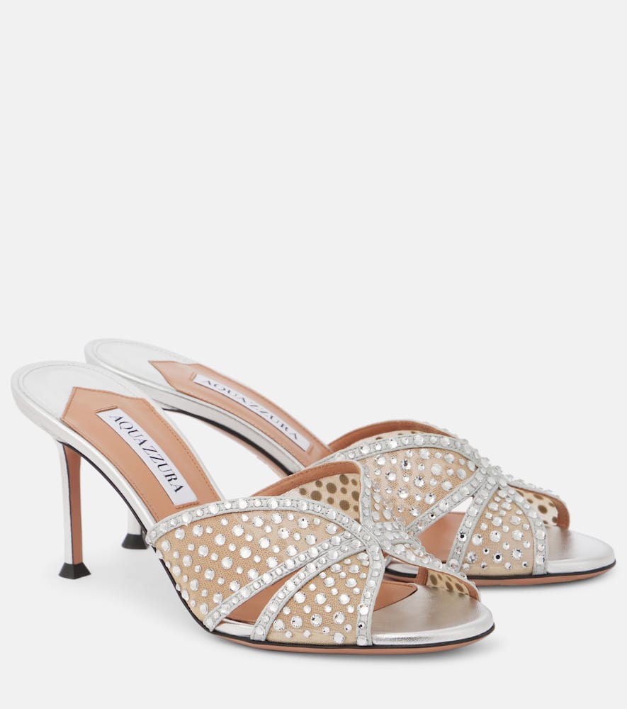 Crystal Lover 75 leather-trimmed mules