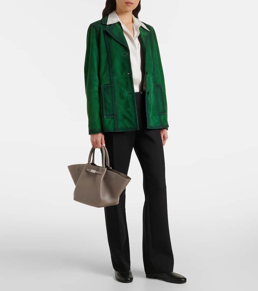 Demellier Midi New York Grained Leather Tote Bag In Grey