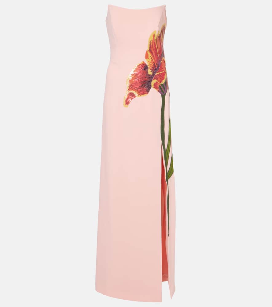 Costarellos Womens Make Up Margita Floral-embroidery Strapless Woven Gown In Pink
