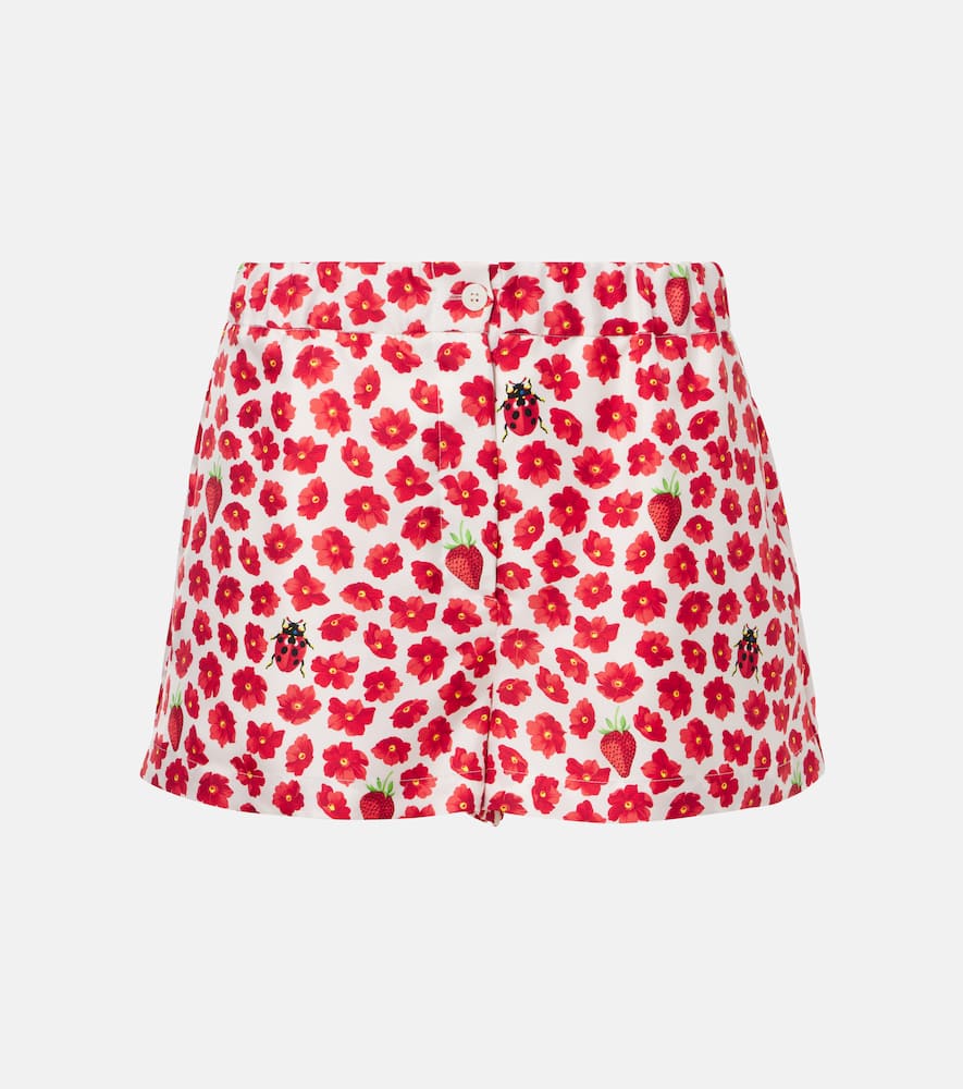 Floral printed silk twill shorts