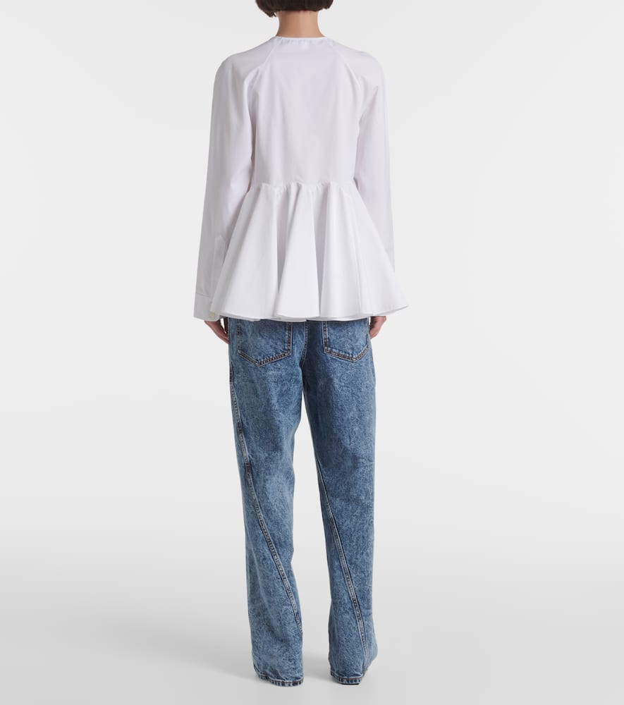 Shop Alaïa Flare Cotton Blouse In White
