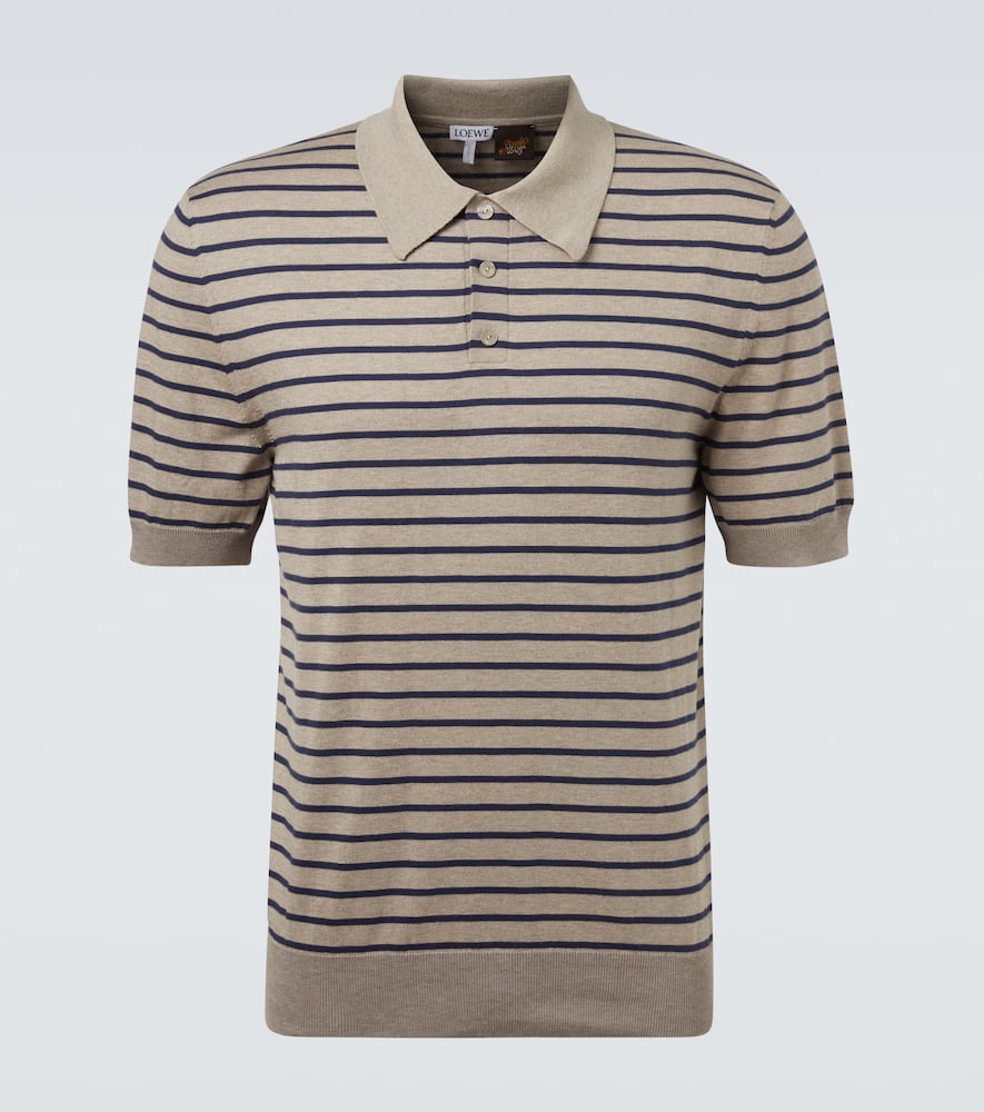 Knitted striped cotton-blend polo shirt