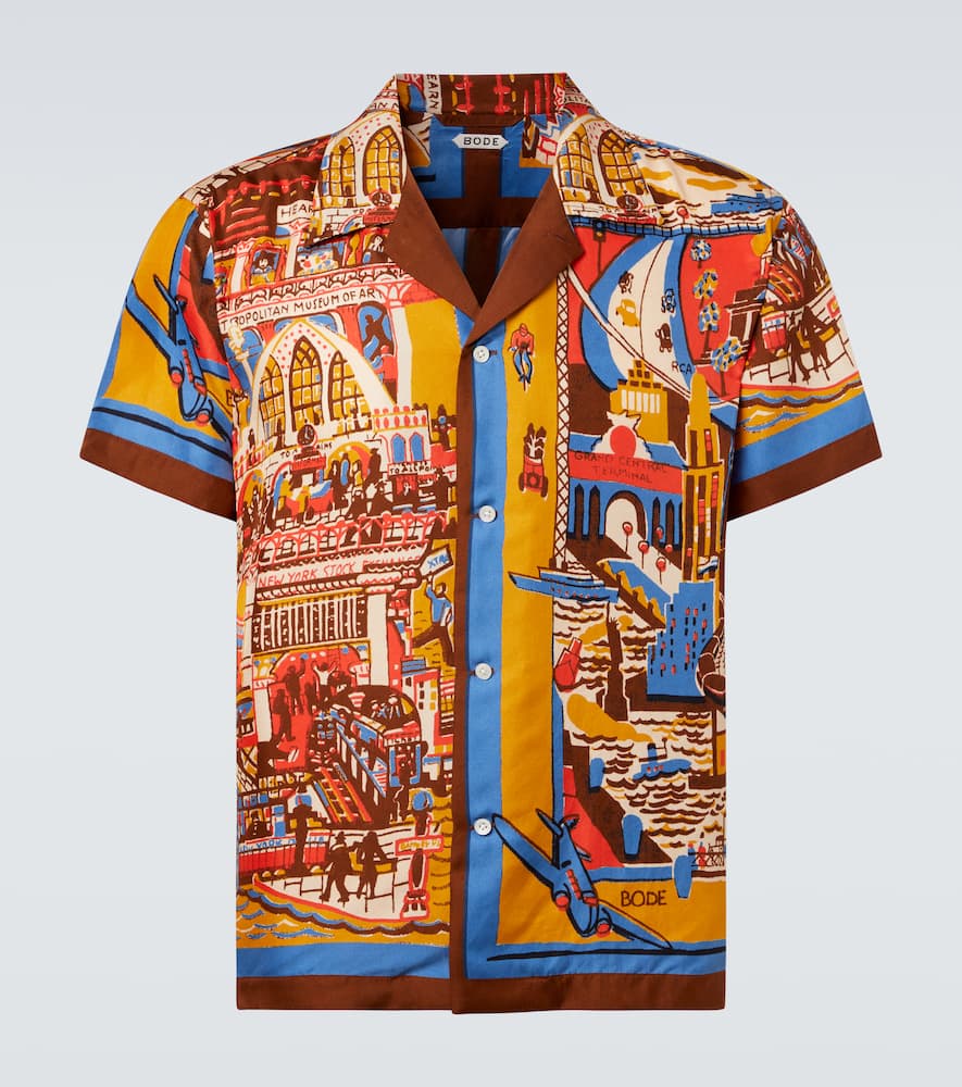Bode Manhattan Island Camp-collar Printed Silk-satin Shirt In Multi