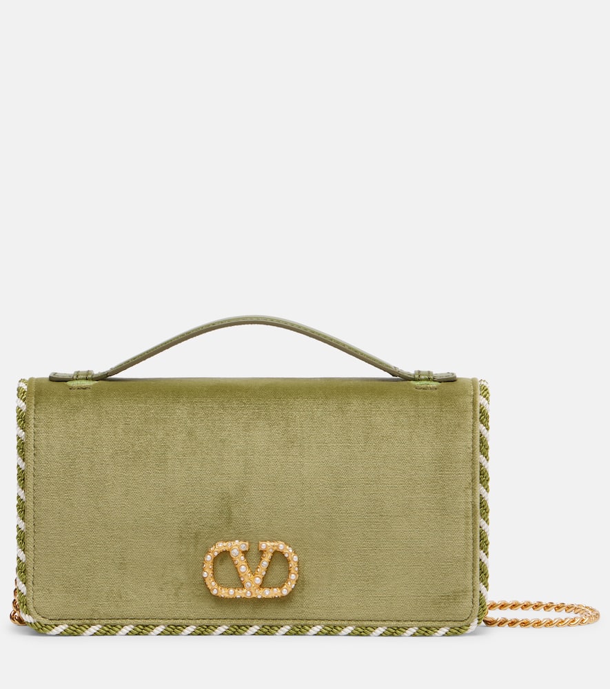 Valentino Vlogo Velvet Wallet On Chain In Gold