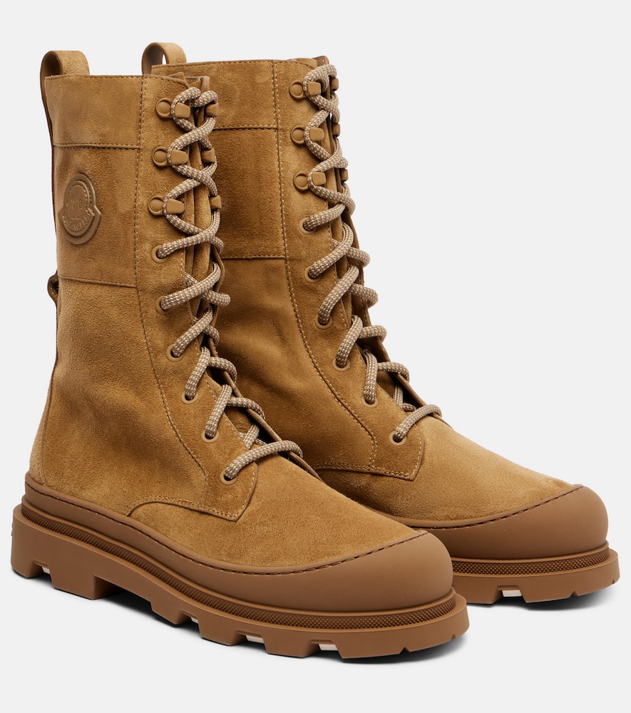 Moncler Vera Suede Combat Boots In Brown