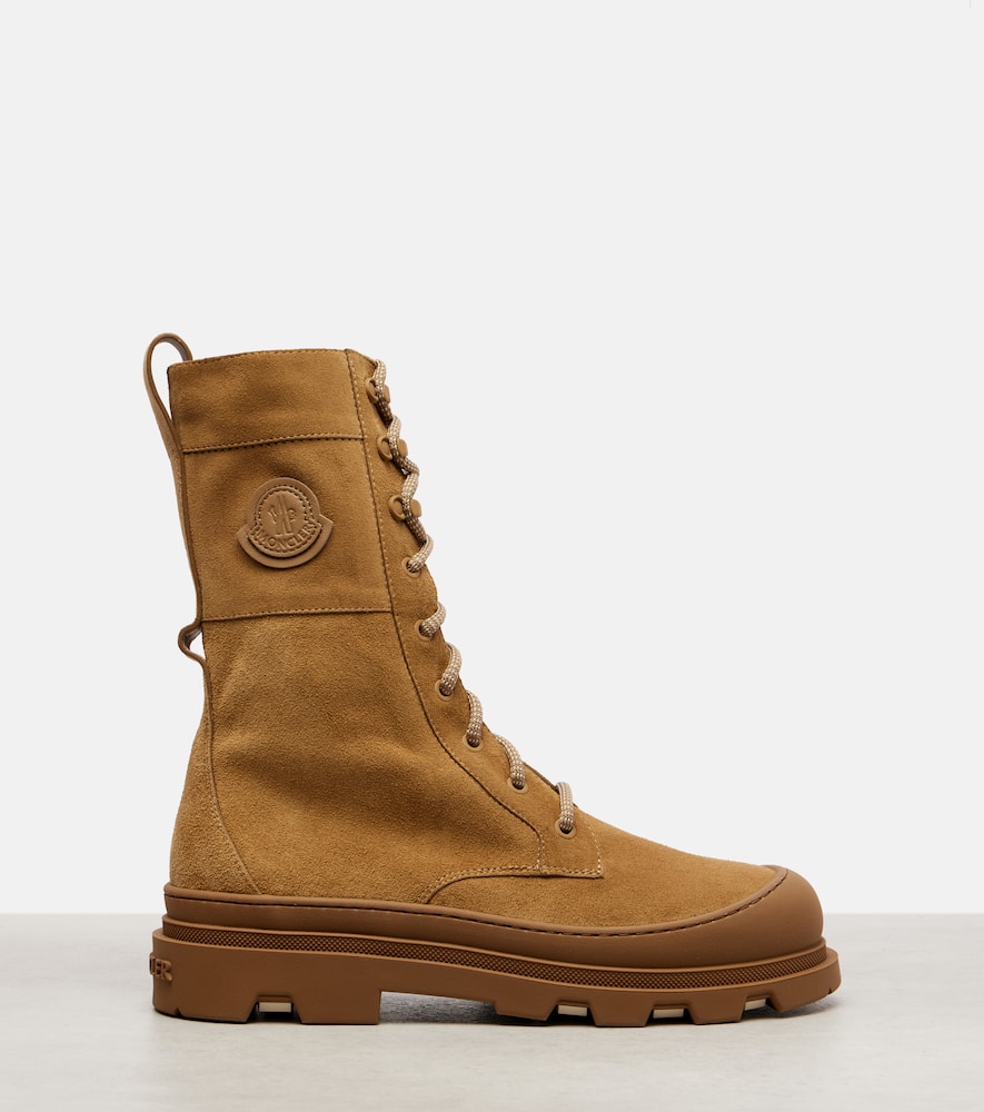 Moncler Vera Suede Combat Boots In Brown
