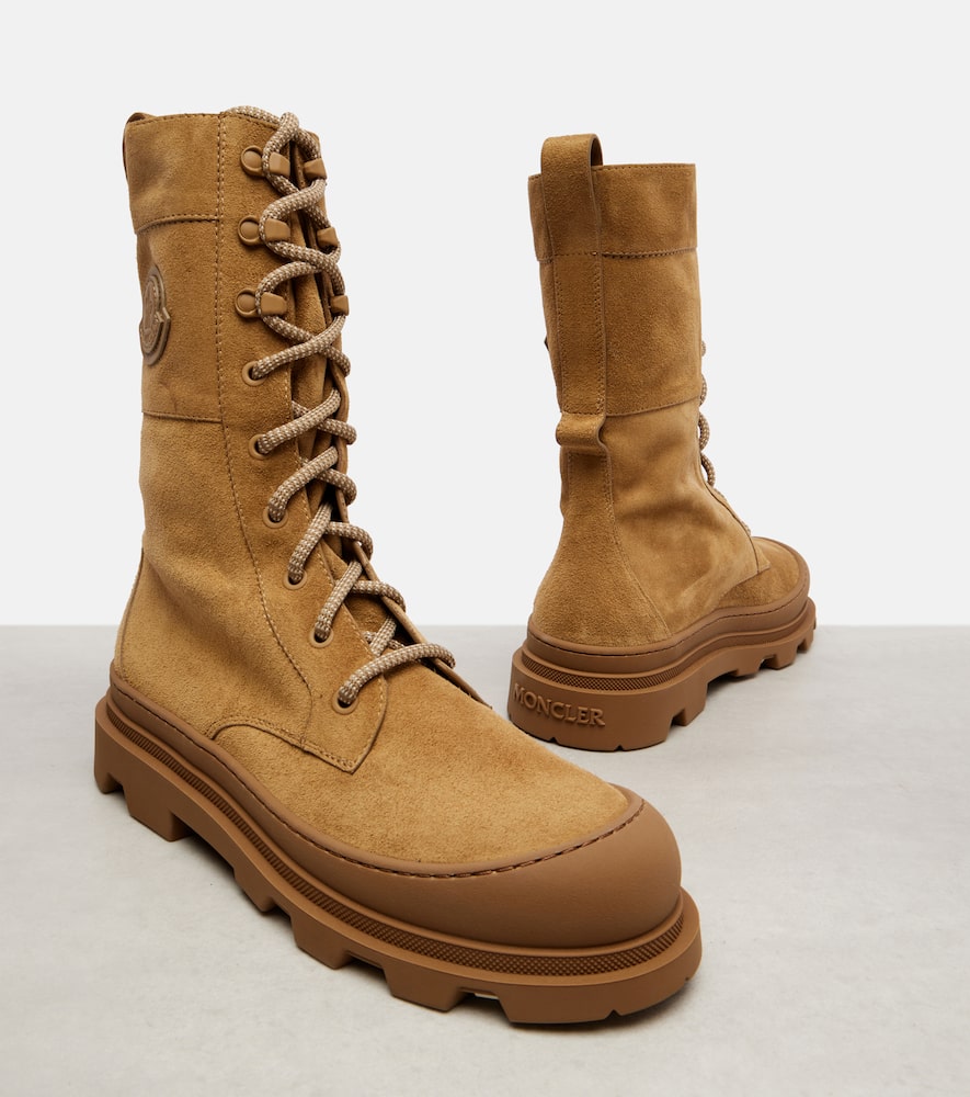 Moncler Vera Suede Combat Boots In Brown