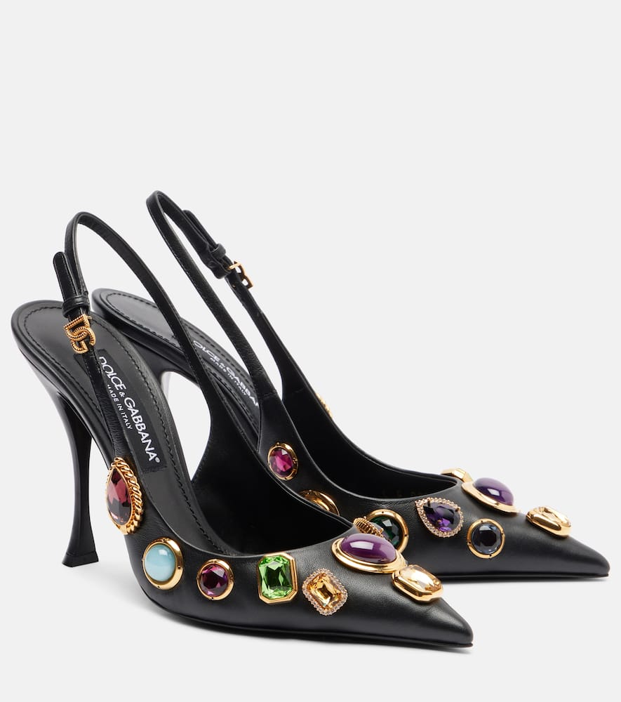Dolce & Gabbana Semiprecious Stone Leather Slingback Pumps In Black