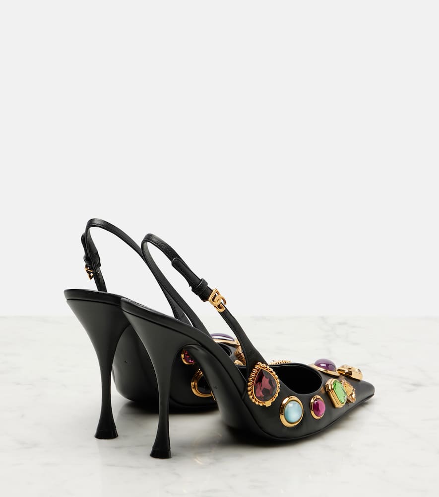 Dolce & Gabbana Semiprecious Stone Leather Slingback Pumps In Black