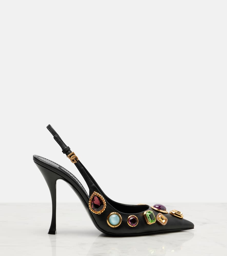 Dolce & Gabbana Semiprecious Stone Leather Slingback Pumps In Black
