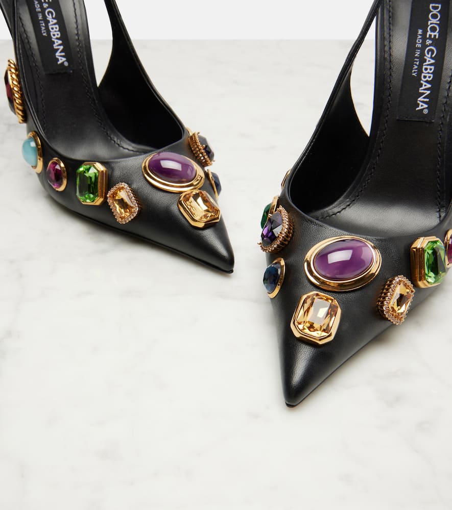 Dolce & Gabbana Semiprecious Stone Leather Slingback Pumps In Black