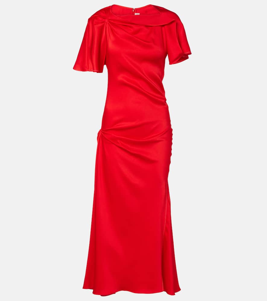 Victoria Beckham Womens Cayenne Draped Short-sleeves Woven Midi Dress In Red