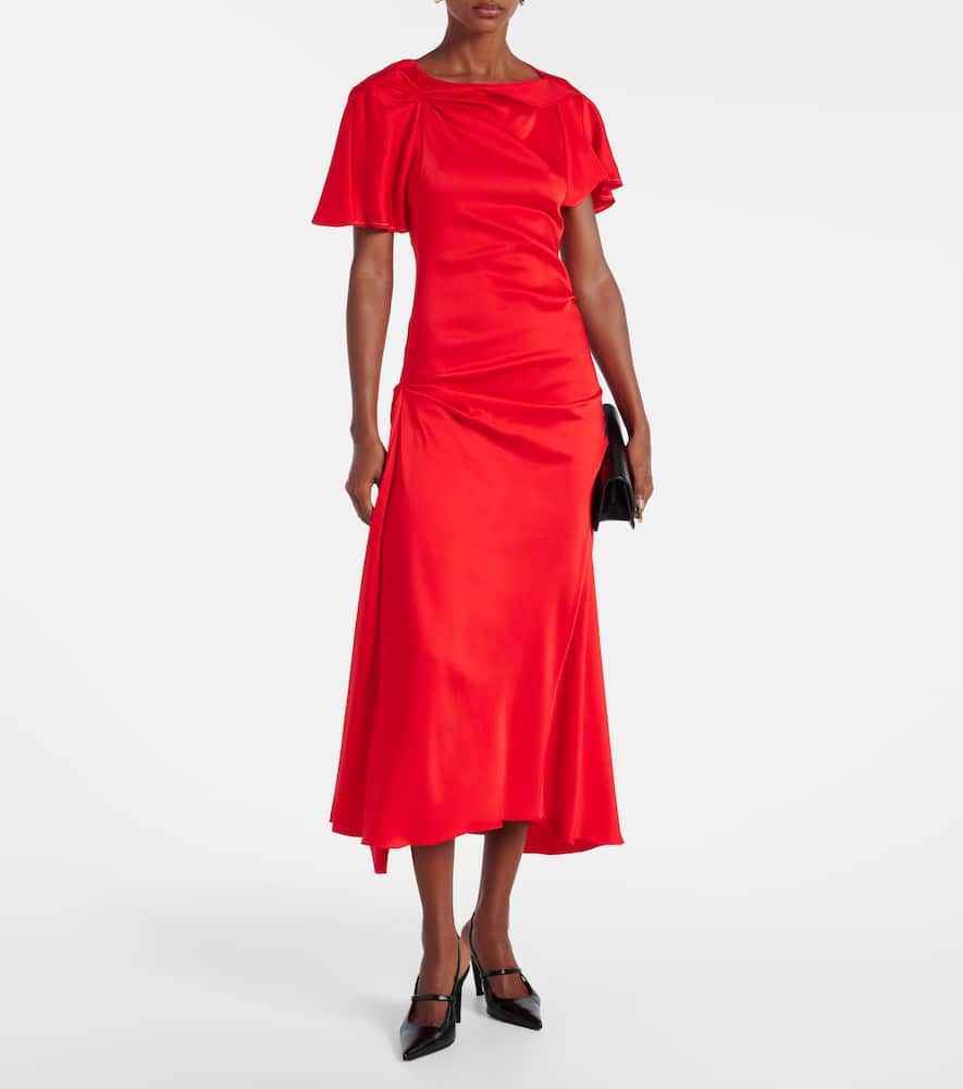 Victoria Beckham Womens Cayenne Draped Short-sleeves Woven Midi Dress In Red