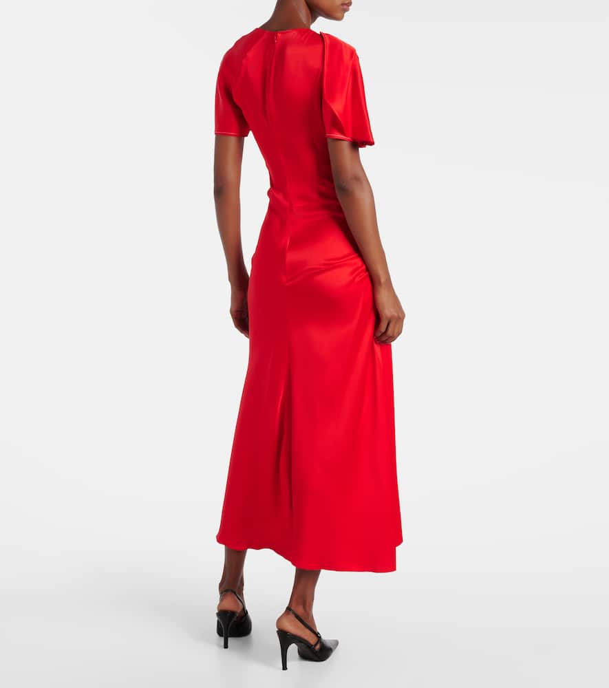 Victoria Beckham Womens Cayenne Draped Short-sleeves Woven Midi Dress In Red