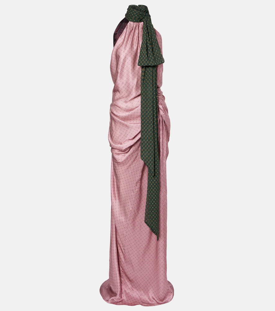 Dries Van Noten Devira Button Draped Satin Halter Maxi Dress In Pink