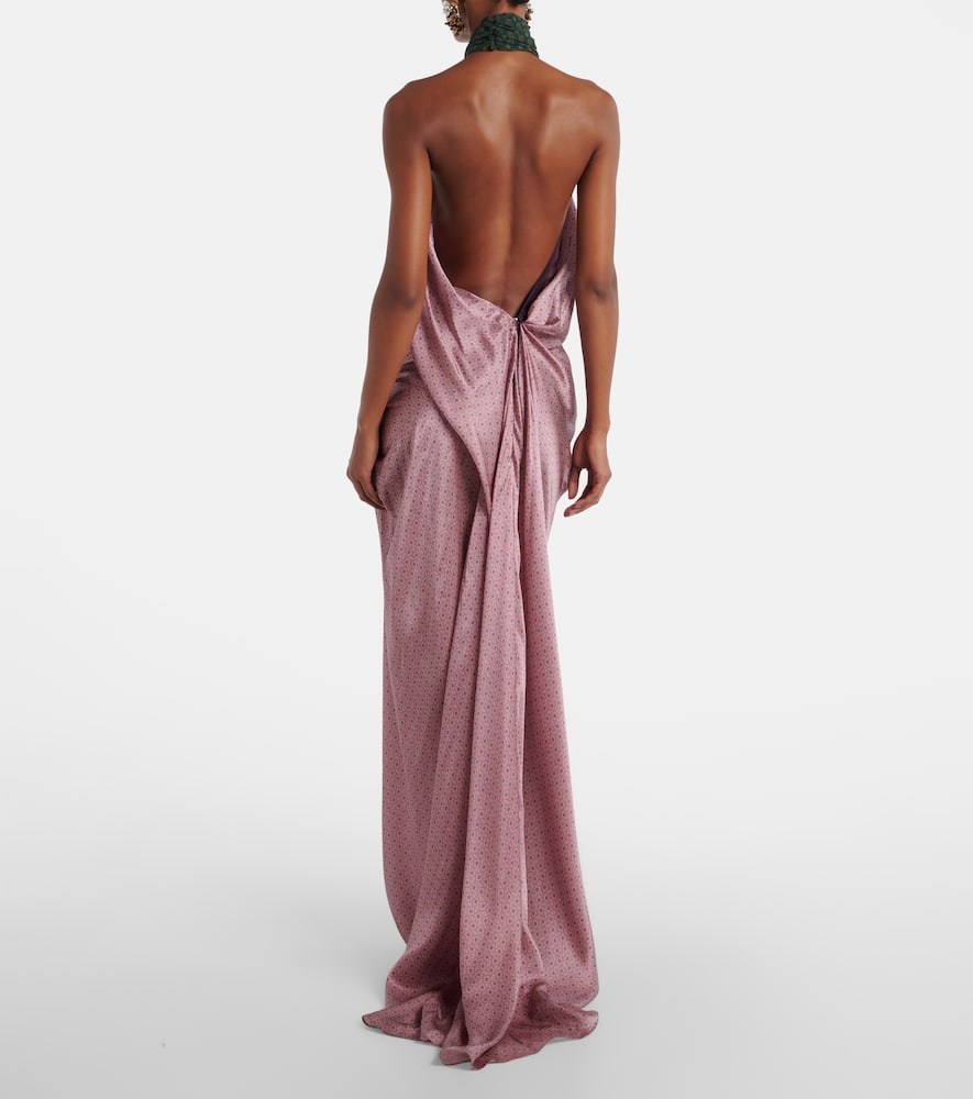 Dries Van Noten Devira Button Draped Satin Halter Maxi Dress In Pink