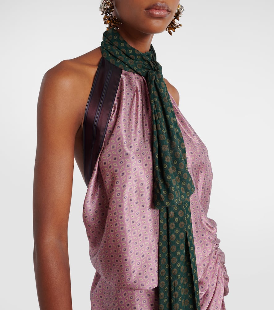 Dries Van Noten Devira Button Draped Satin Halter Maxi Dress In Pink