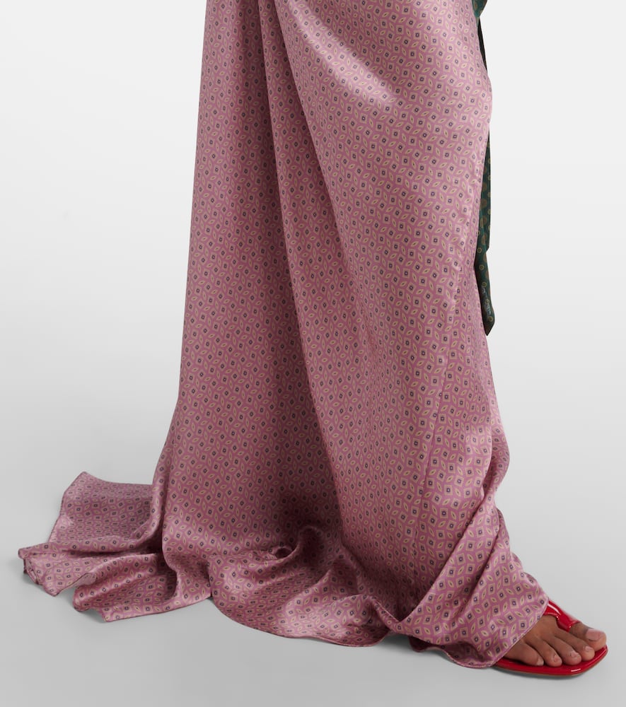 Dries Van Noten Devira Button Draped Satin Halter Maxi Dress In Pink