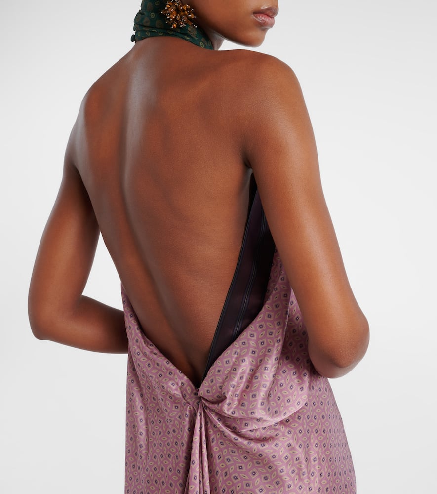 Dries Van Noten Devira Button Draped Satin Halter Maxi Dress In Pink